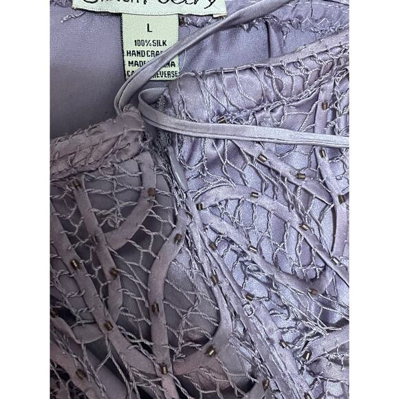 Silken Poetry Purple Lavender Silk Beaded fairy whimsy Floral Lace Skirt Size L - Picture 3 of 4